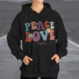 Ladies Retro Peace Love Rykers Hooded Sweatshirt