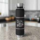 Black water bottle with 'can am Spyder RT' design on a kitchen counter