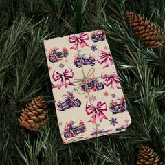 Cottagecore Coquette Bow Motorcycle Gift Wrap | Cream Base