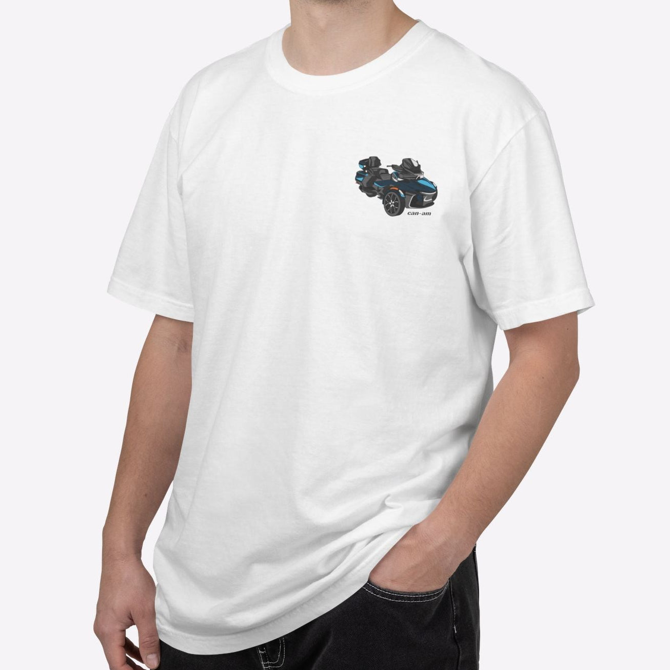 Man wearing a white t-shirt with '101' printed on it against a white background