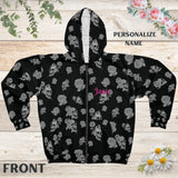Womans Skull & Rose Customized Zipper Hoodie