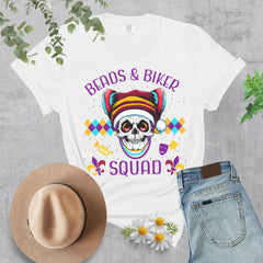Beads & Biker Squad Mardi Gras Themed Crew Neck TShirt