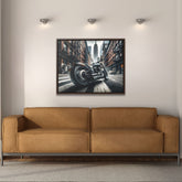 Urban Motorcycle Framed Canvas Art