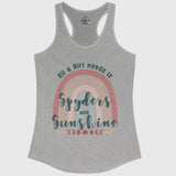 Gray tank top with rainbow and text design on a white background