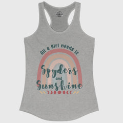 Gray tank top with rainbow and text design on a white background