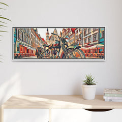 European City Motorcycle Abstract Framed Canvas Art
