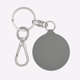 Silver keychain with a round tag on a white background