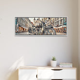 European City Motorcycle Abtract Sketch Framed Canvas Print