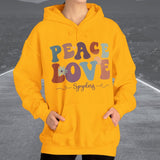 Ladies Retro Peace Love Spyders Hooded Sweatshirt