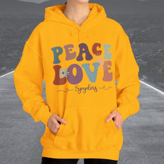 Ladies Retro Peace Love Spyders Hooded Sweatshirt