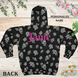 Womans Skull & Rose Customized Zipper Hoodie