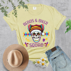 Beads & Biker Squad Mardi Gras Themed Crew Neck TShirt