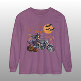 Spooky Season Biker Witch Halloween Long Sleeve Crew Neck TShirt