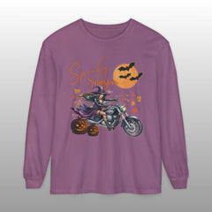 Spooky Season Biker Witch Halloween Long Sleeve Crew Neck TShirt