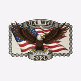Logo for 2026 Daytona Bike Week featuring an eagle and American flag on a white background.