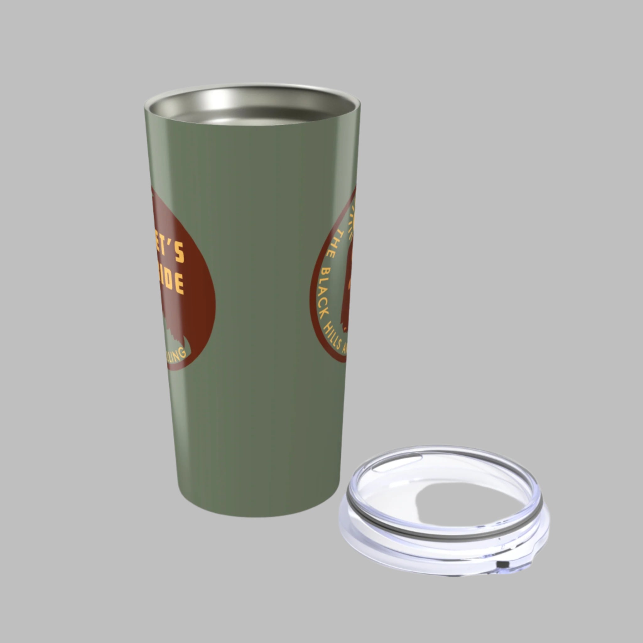 Green tumbler with a circular design on a white background