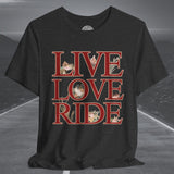 Ladies Cottage Core Live Love Ride Motorcycle Crew Neck TShirt
