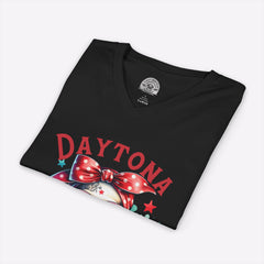 Daytona Bike Week 2026 Women's V-Neck | Hipster Skull & Bow Tee
