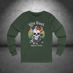 Ladies Daytona Bike Week 2025 Skull and Roses Long Sleeve Crew Neck TShirt