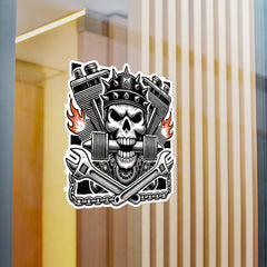 Gearhead Skull, Pistons & Flames Motorcycle Decal