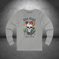 Ladies Daytona Bike Week 2025 Skull and Roses Long Sleeve Crew Neck TShirt