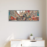 European City Motorcycle Abstract Framed Canvas Art