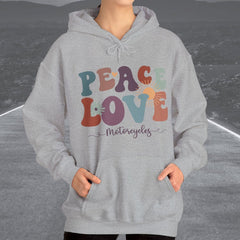 Ladies Retro Peace Love Motorcycles Hooded Sweatshirt