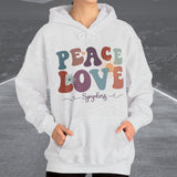Ladies Retro Peace Love Spyders Hooded Sweatshirt