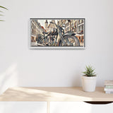 European City Motorcycle Abtract Sketch Framed Canvas Print
