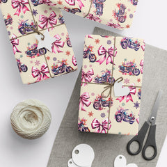 Cottagecore Coquette Bow Motorcycle Gift Wrap | Cream Base