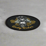 Lady Rider Skull & Gold Roses Printed Motorcycle Patch