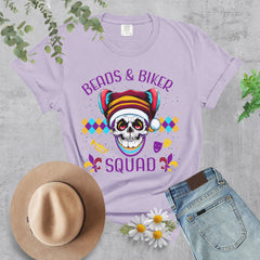 Beads & Biker Squad Mardi Gras Themed Crew Neck TShirt