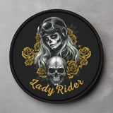 Lady Rider Skull & Gold Roses Printed Motorcycle Patch