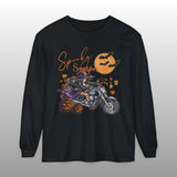Spooky Season Biker Witch Halloween Long Sleeve Crew Neck TShirt
