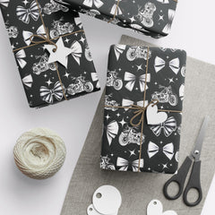Motorcycles and Bows Black Gift Wrapping Paper