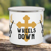 Wheels Down Motorcycle Enamel Camping Mug 12oz