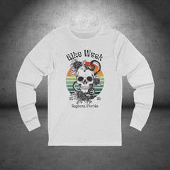 Ladies Daytona Bike Week 2025 Skull and Roses Long Sleeve Crew Neck TShirt