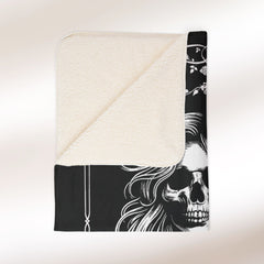 Lady Biker Skull Rose Sherpa Fleece Blanket