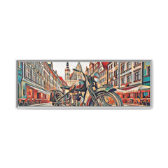 European City Motorcycle Abstract Framed Canvas Art