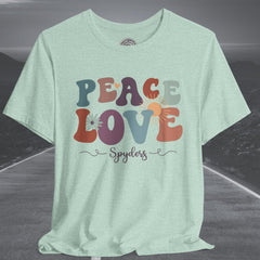 Ladies Retro Peace Love Spyders Crew Neck TShirt