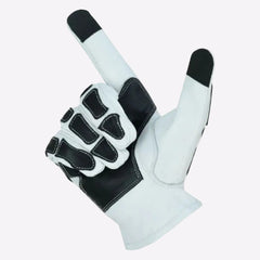 Men's Leather Skeleton Hand Riding Gloves | White & Black