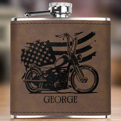 Motorcycle Themed Customized Laser Engraved Flask 6oz