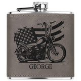 Motorcycle Themed Customized Laser Engraved Flask 6oz