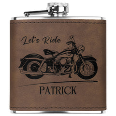 Motorcycle Themed Customized Laser Engraved Flask 6oz