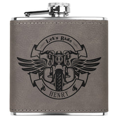 Motorcycle Themed Customized Laser Engraved Flask 6oz