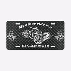 License plate with Can-Am Ryker graphic and text on a black background