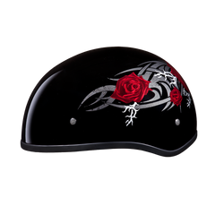 Motorcycle Graphic Half Face Helmet | Red Rose
