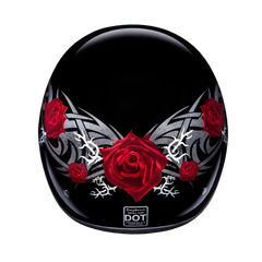 Motorcycle Graphic Half Face Helmet | Red Rose