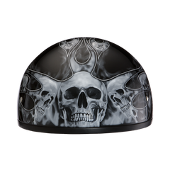 Motorcycle Graphic Half Face Helmet | Skull Flames Silver