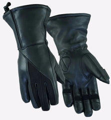 Pair of black leather gloves on a white background